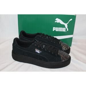 NIB PUMA‎ Women's Suede Crushed Gem Platform Sneakers, Black Silver SZ 6.5
